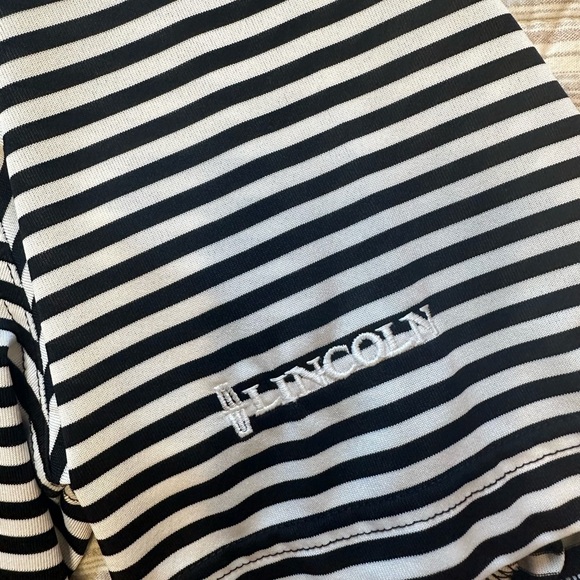 Bobby Jones Performance Golf Polo L Black White Striped Lincoln Logo Embroidered - Picture 6 of 8